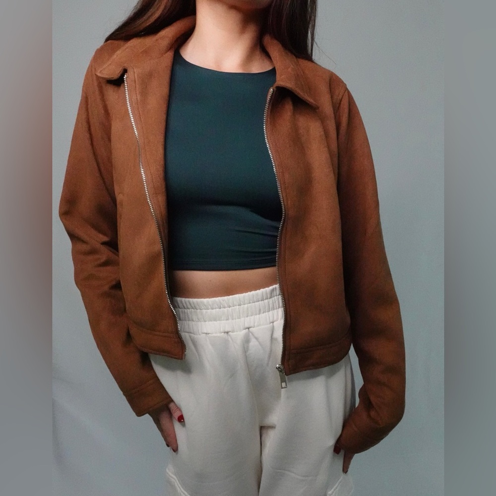 Suede Cropped Jacket Brown